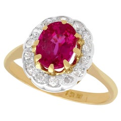 1.55 Carat Ruby and Diamond Yellow Gold Cluster Ring