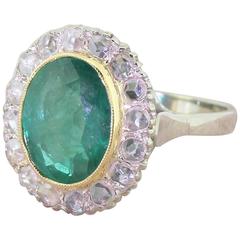 Art Deco 5.70 Carat Emerald Rose Cut Diamond gold Cluster Ring