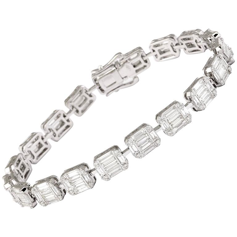 Baguette Diamond Gold Bracelet For Sale at 1stDibs
