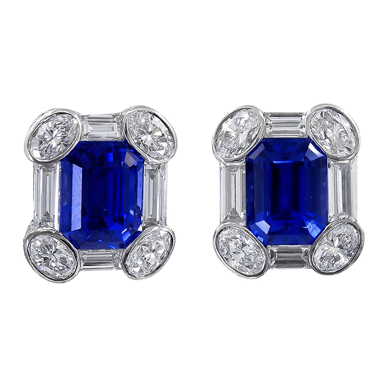 Spectra Fine Jewelry AGL Certified Sapphire Diamond Platinum Earrings For Sale