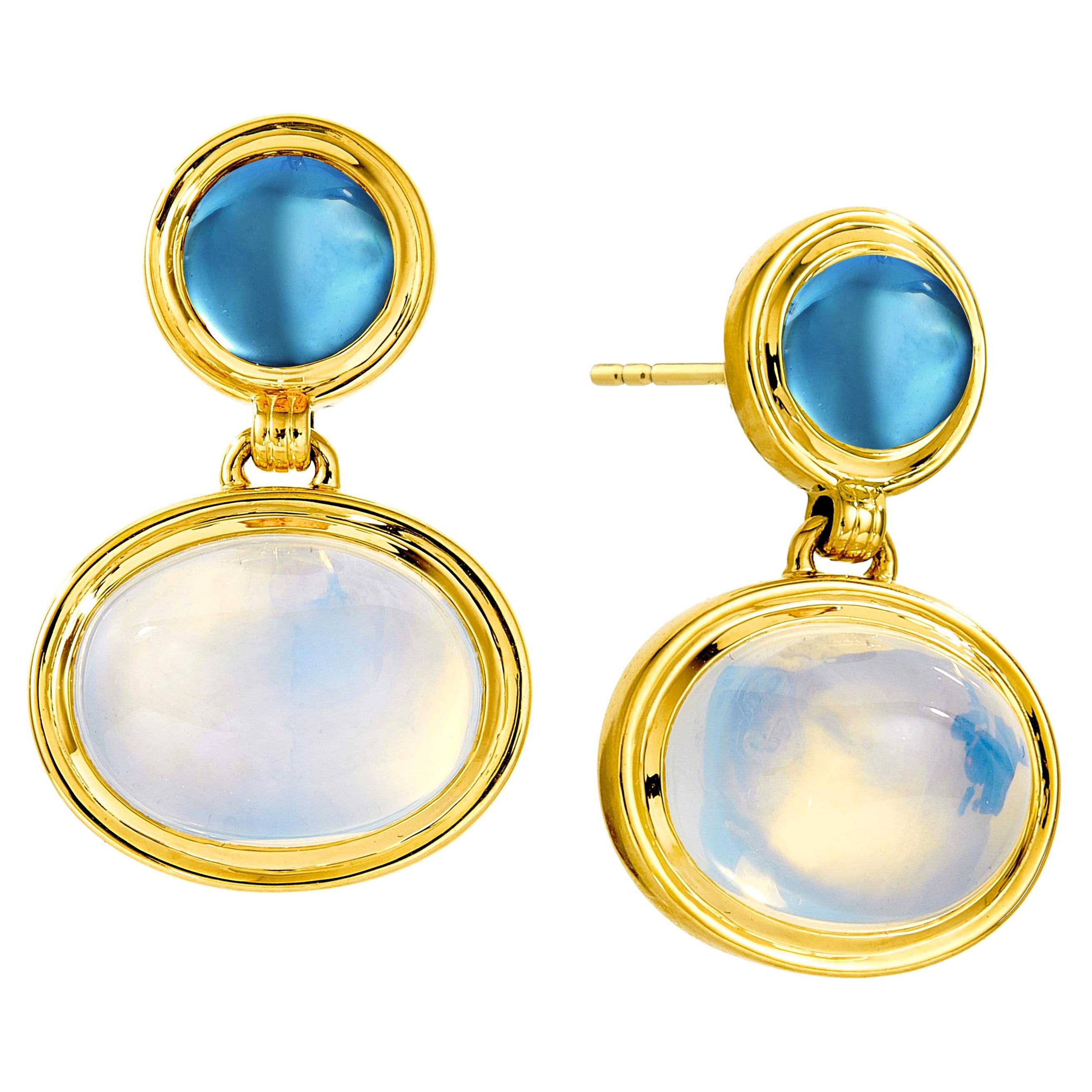 Syna London Blue Topaz and Moon Quartz Earrings For Sale