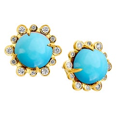 Syna Yellow Gold Turquoise Earrings with Champagne Diamonds