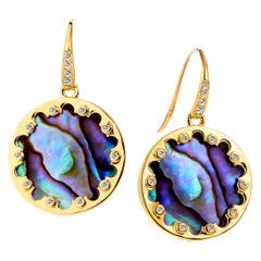 Syna Abalone Yellow Gold Earrings with Diamonds