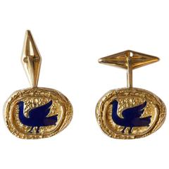 1963 Georges Braque Blue Enamel Gold Procris Cufflinks