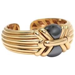 1980 Bulgari hematite gold bangle bracelet