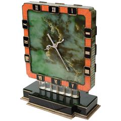 1970s Cartier Onyx Coral Diamond Silver Gold Screen Clock 4