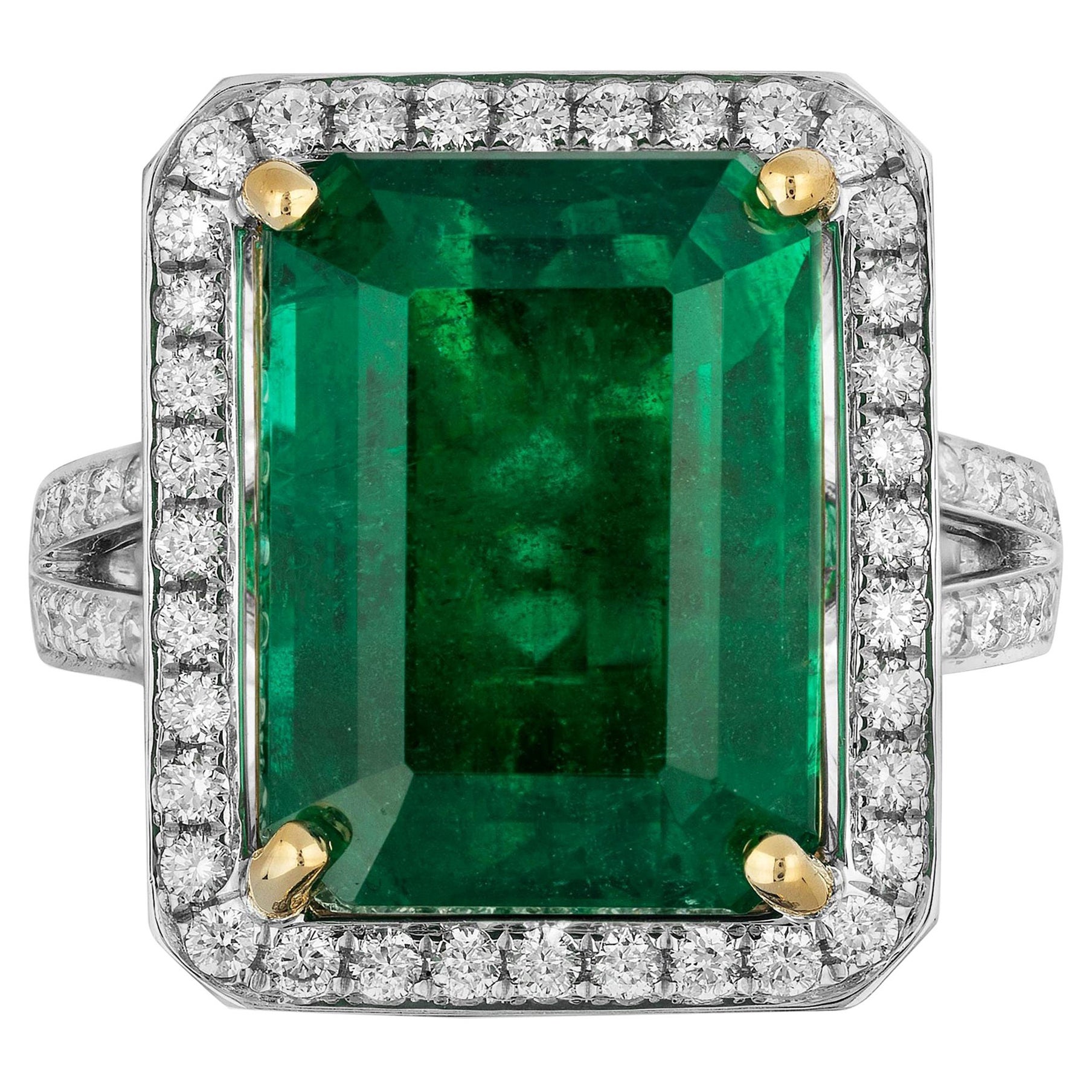 12.12 Carat  Emerald Diamond Ring For Sale
