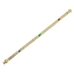 Vintage Emerald, Sapphire and Ruby Cabochon Bracelet in Yellow Gold