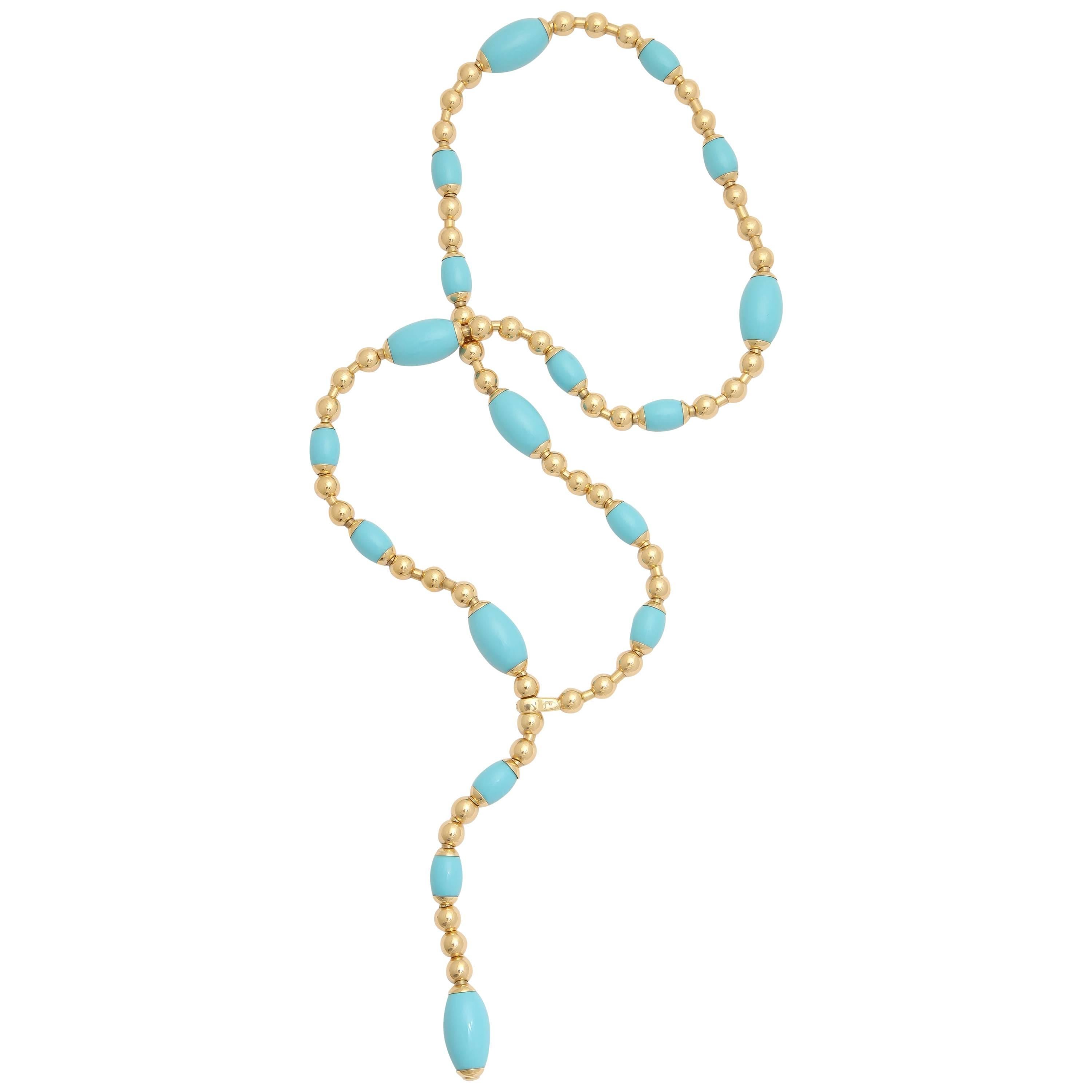 18KT yellow gold turquoise necklace. 