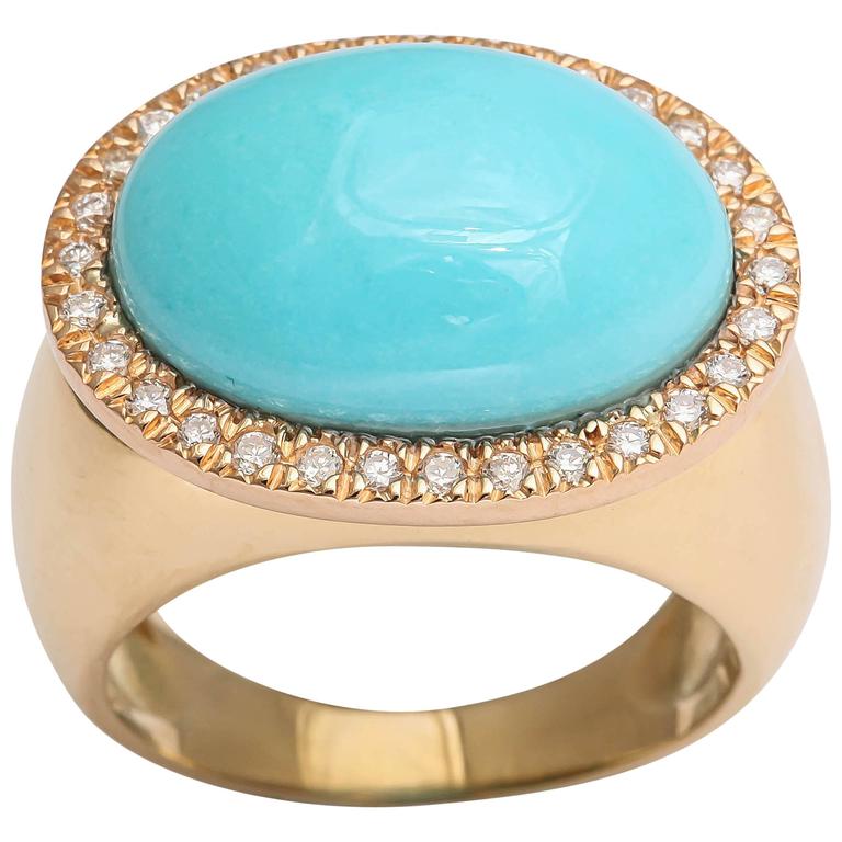 Turquoise Diamond Gold Ring For Sale at 1stDibs