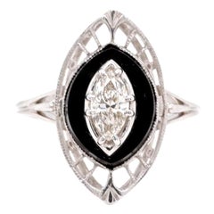 Edwardian Marquise Diamond Onyx Platinum Ring