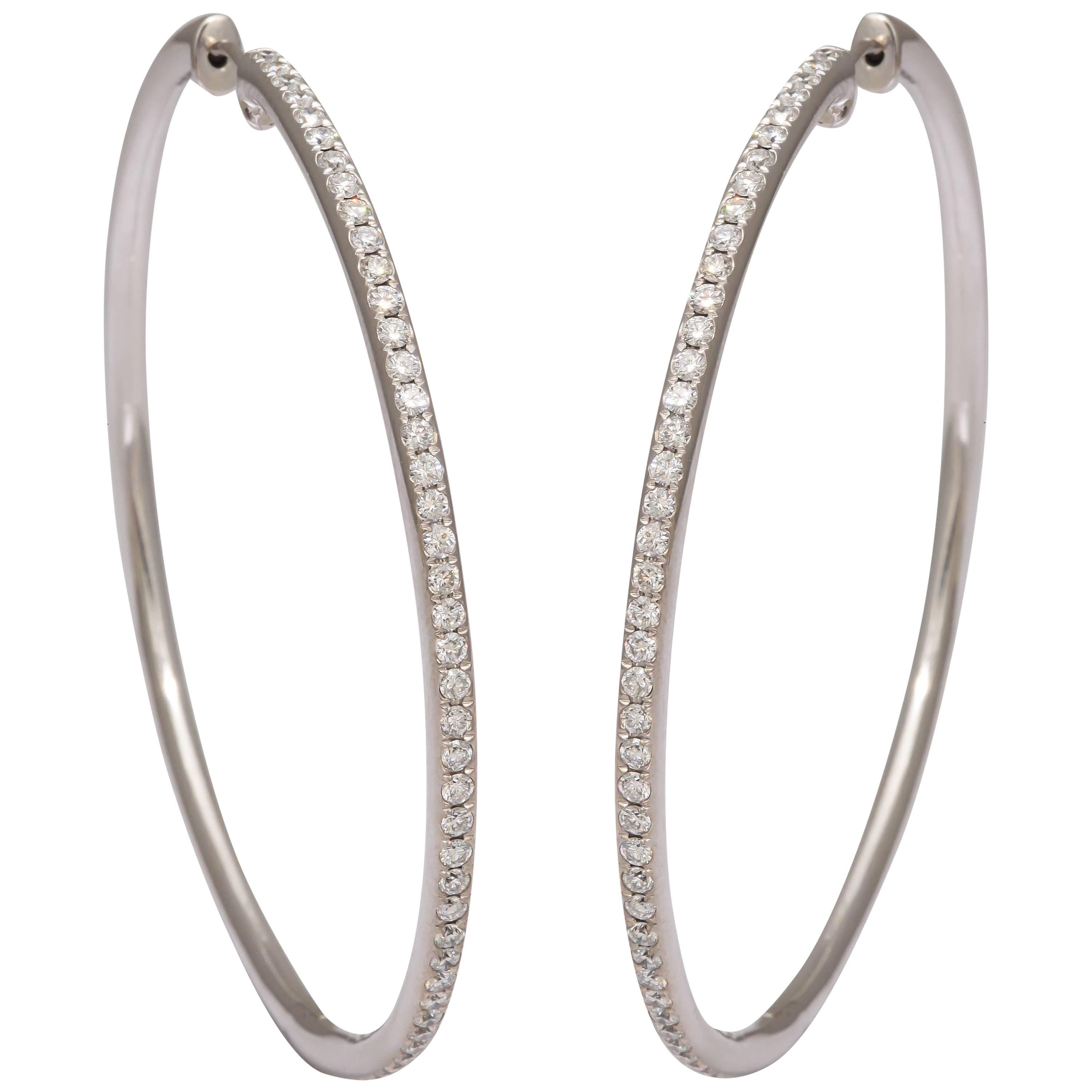 Faraone Mennella Large Diamond Gold Hoop Earrings For Sale
