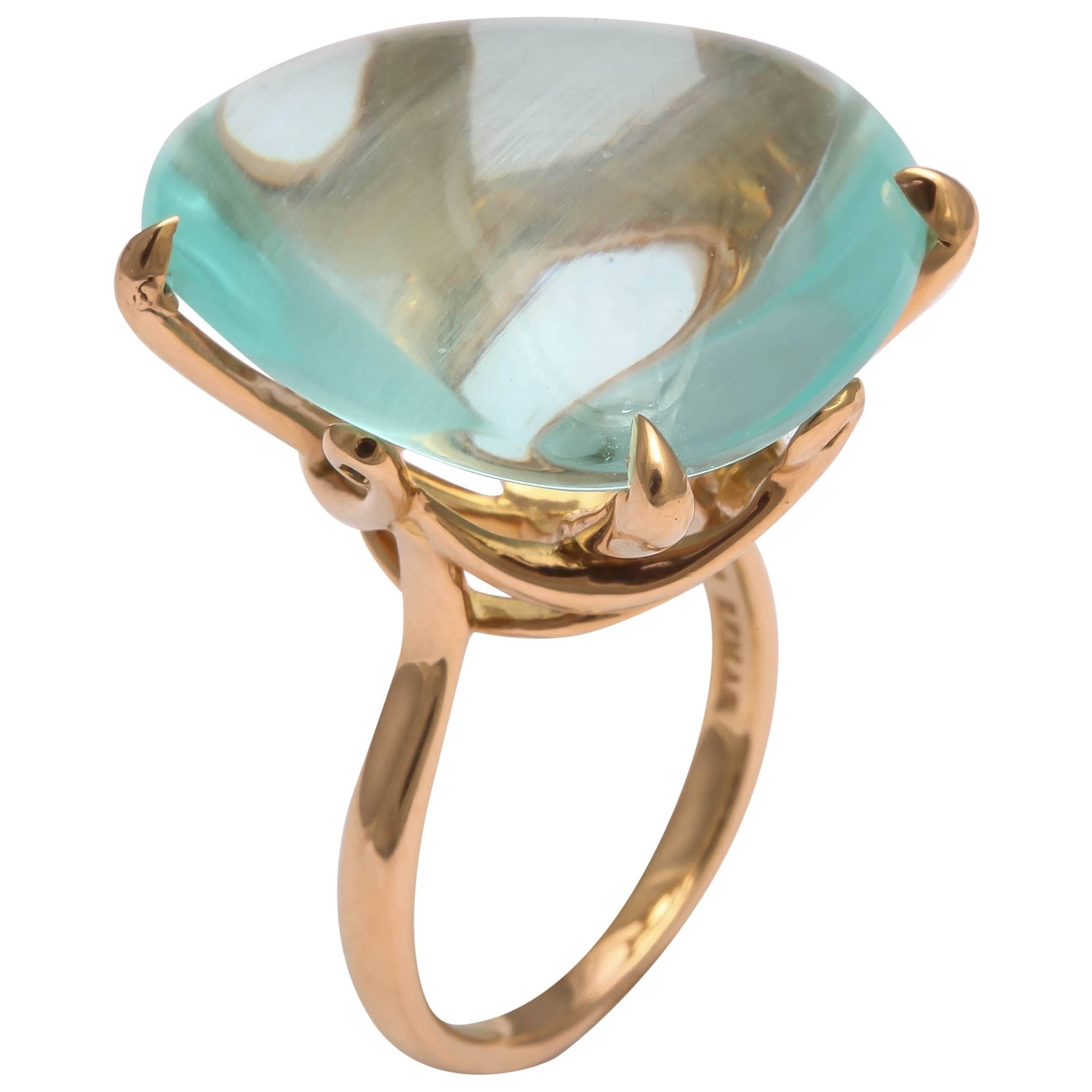 Faraone Mennella Aquamarine Gold Ring For Sale