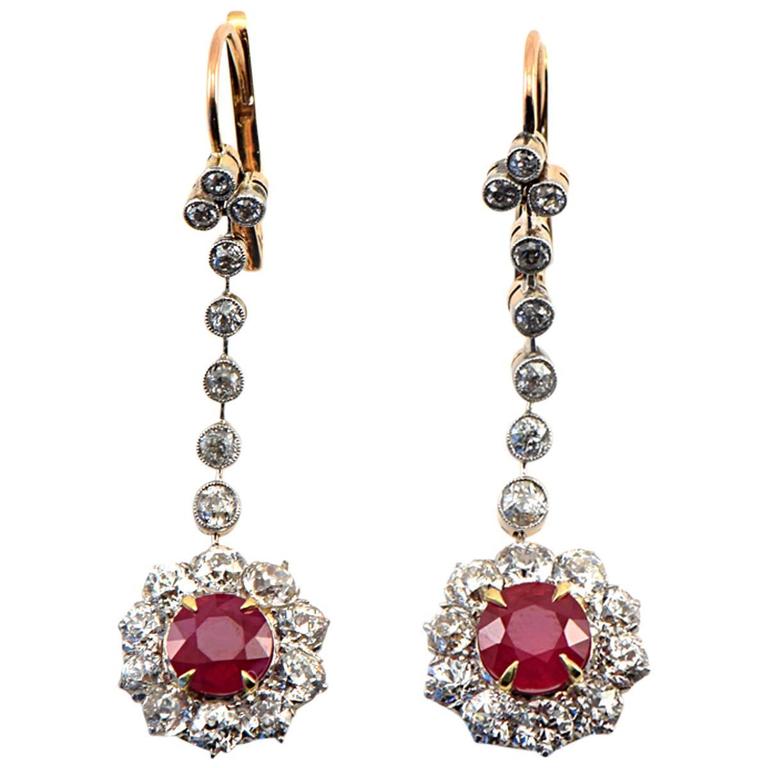 Edwardian Ruby and Diamond Dangle Earrings For Sale at 1stDibs