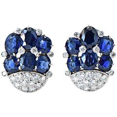 Vintage 1950s Sapphire and Diamond Earrings