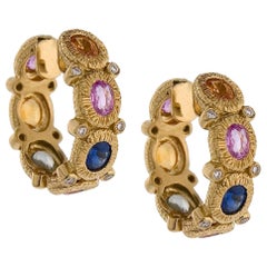 6.48 Carat Multi-Color Sapphire Earrings with Brilliant Diamonds
