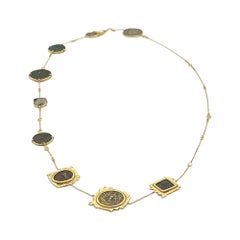 Yellow Gold Coin Necklace with Ancient Coins and 2.16 Carat Diamonds