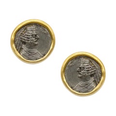 Silver Parthian Coin Earrings with 0.08 Carat Diamonds