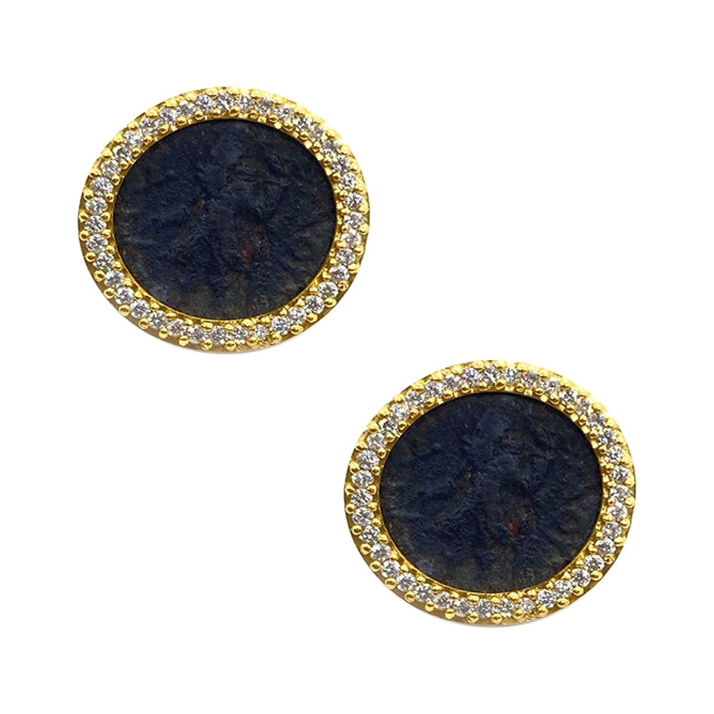 Kushan Coin Stud Earrings with Yellow Gold and Diamonds For Sale