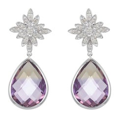 Pear Bicolor Ametrine Amethyst Citrine Diamond Dangle Flower Art Deco Earrings