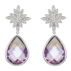 Pear Bicolor Ametrine Amethyst Citrine Diamond Dangle Flower Art Deco Earrings 