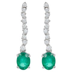 2.26 Carat Oval Emerald Classic Drop Earring with Diamond 0.36 14K White Gold