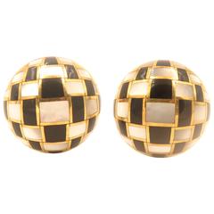 Tiffany & Co. Dome Shaped Mother of Pearl and Black Jade Checkerboard Earrings