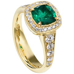 GIA Certified 1.18 Carat No Treatment Zambian Emerald and Diamond Halo Ring