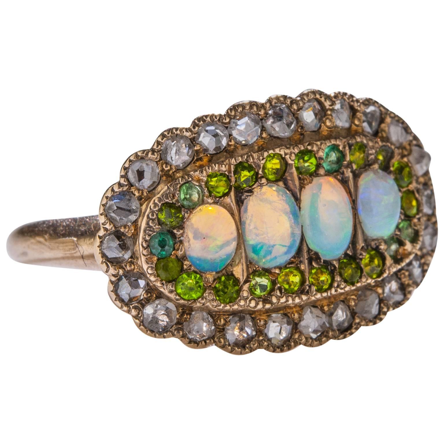 1890s Opal Garnet Diamond Gold Ring For Sale