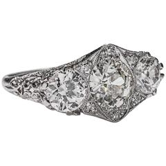 Art Deco Three-Stone Diamond Platinum Ring