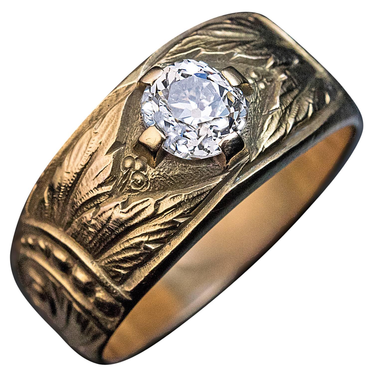 Antique Art Nouveau Diamond Gold Men's Ring