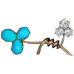 1890s Faberge Antique Turquoise Diamond Gold Floral Brooch 7