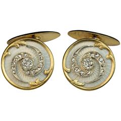 Antique Russian Diamond Enamel Gold Cufflinks