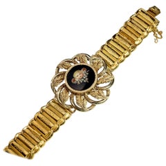 Antikes, bemaltes Emaille-Gold-Medaillon-Armband aus der Antike