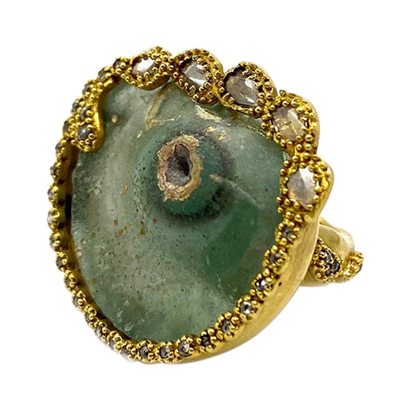 Ancient Cocktail Ring with 22.55 Carat Antique Roman Glass