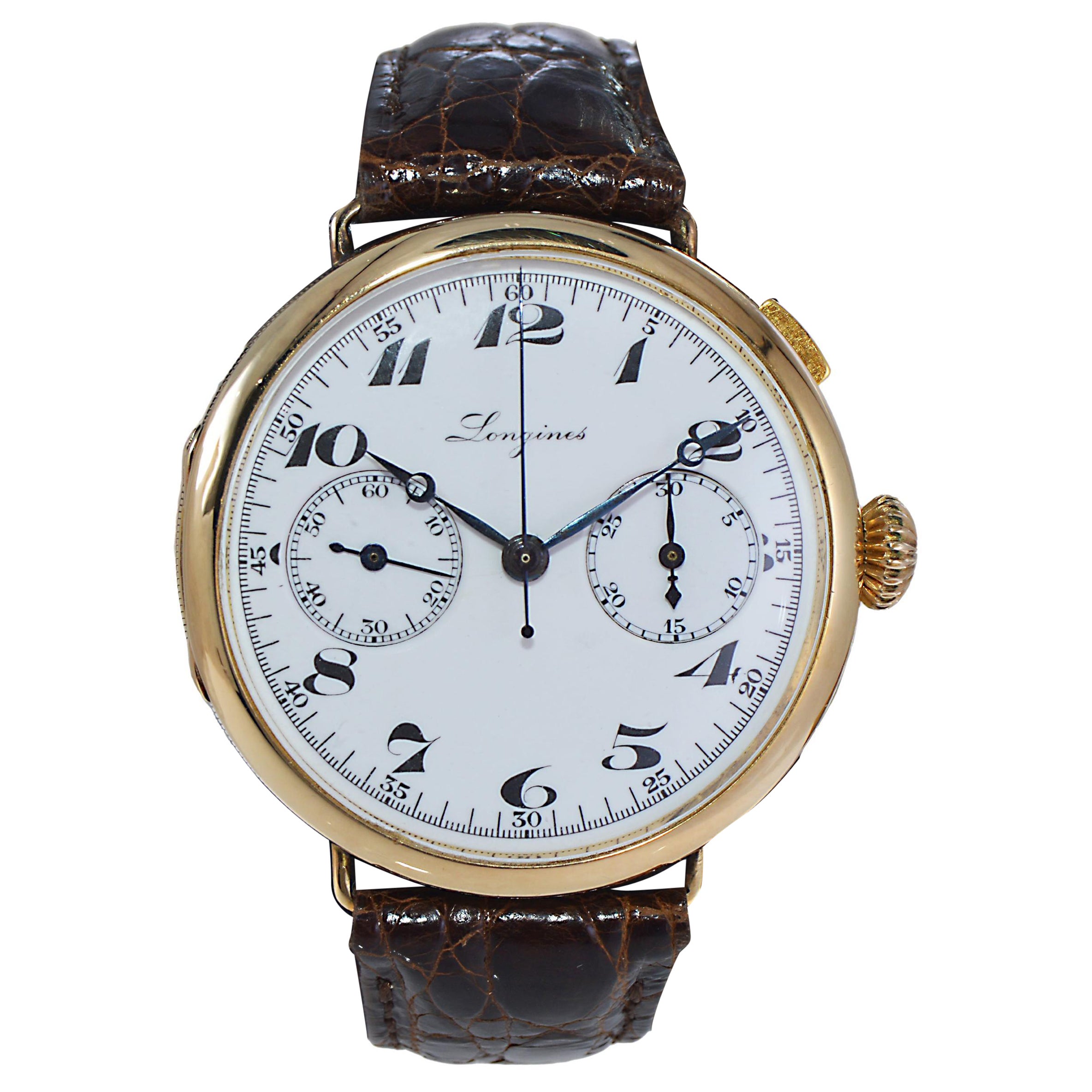 Longines Yellow Gold Enamel Dial Military Chronograph Manual Watch from 1933