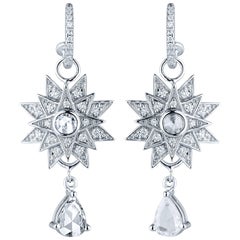 Vintage Jade Jagger Star Burst White Diamond Dangle Earrings