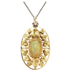 John Zerano Art Nouveau Opal Pendant with 14 K Yellow Gold Chain