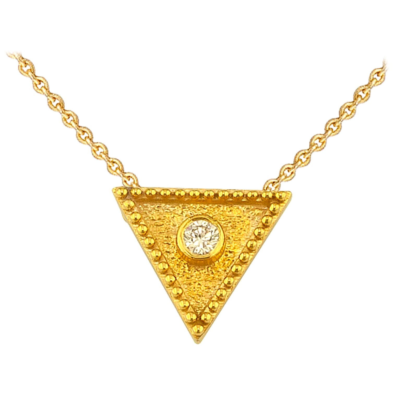 Georgios Collections 18 Karat Yellow Gold Diamond Triangle Pendant Necklace For Sale