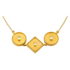 Georgios Collections 18 Karat Yellow Gold Diamond Three Stone Pendant Necklace
