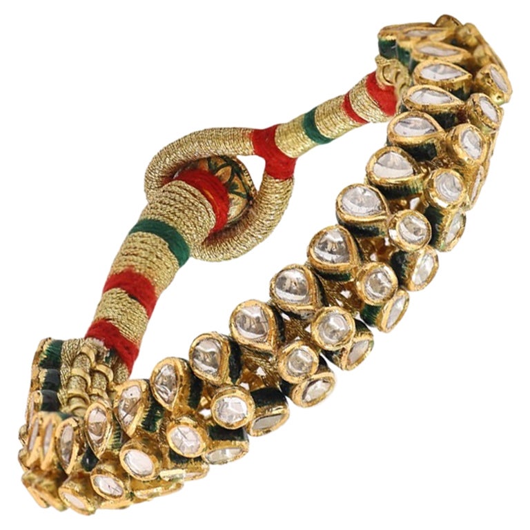 18 Karat Gold Bracelet with Diamonds and Polychrome Enamels For Sale at