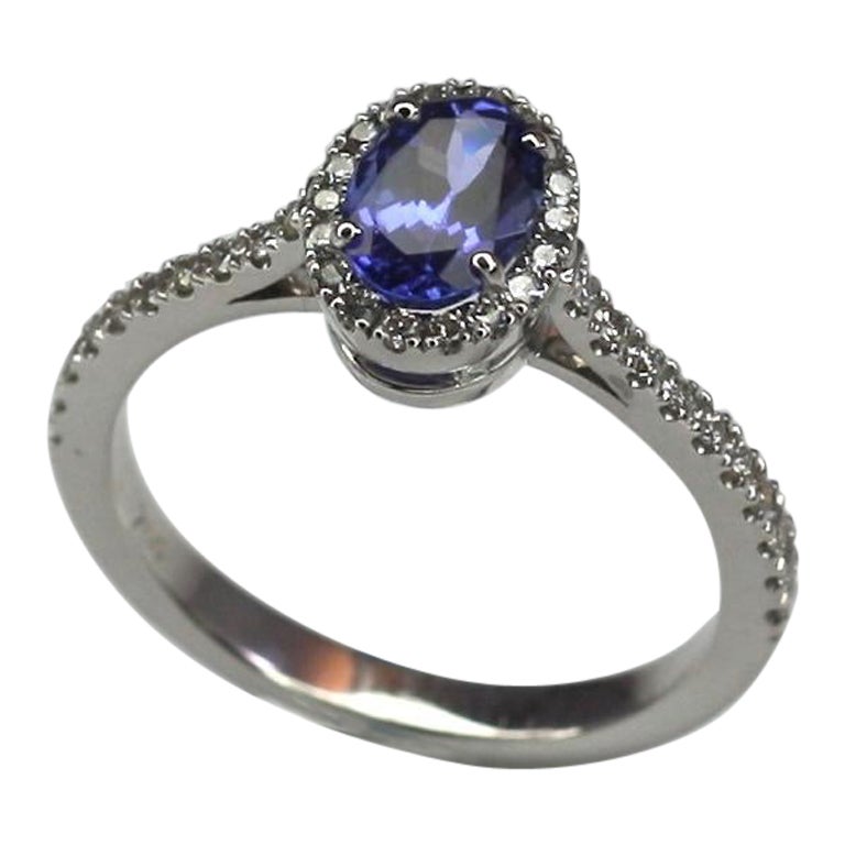 Georgios Collections 18 Karat White Gold Cushion Cut Tanzanite and Diamond Ring For Sale