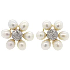 Tous Large pearl Diamond gold Flower Earrings