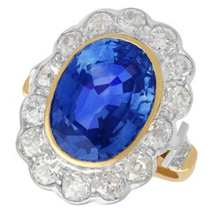9.50 Carat Sapphire and 2.50 Carat Diamond Yellow Gold Cluster Ring