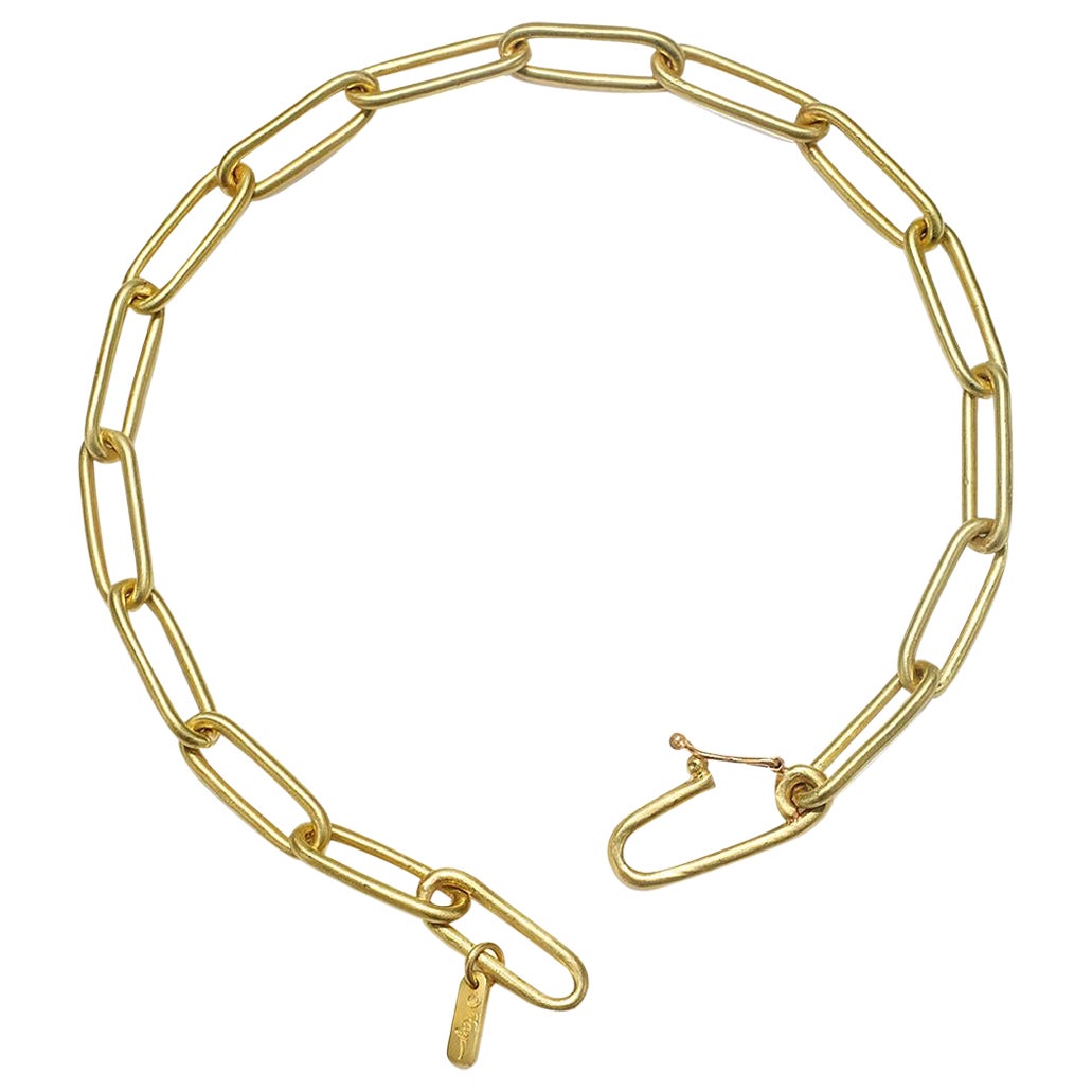Faye Kim 18k Gold Handmade Paper Clip Chain Bracelet For Sale