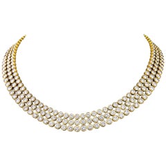 Used Harry Winston 3-Row Bezel Set Diamond Gold Necklace