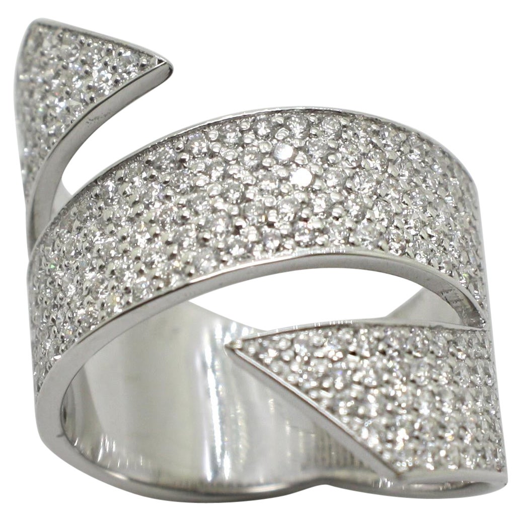 Georgios Kollektionen 18 Karat Weißgold Diamant breiter Spiral dicker Bandring im Angebot