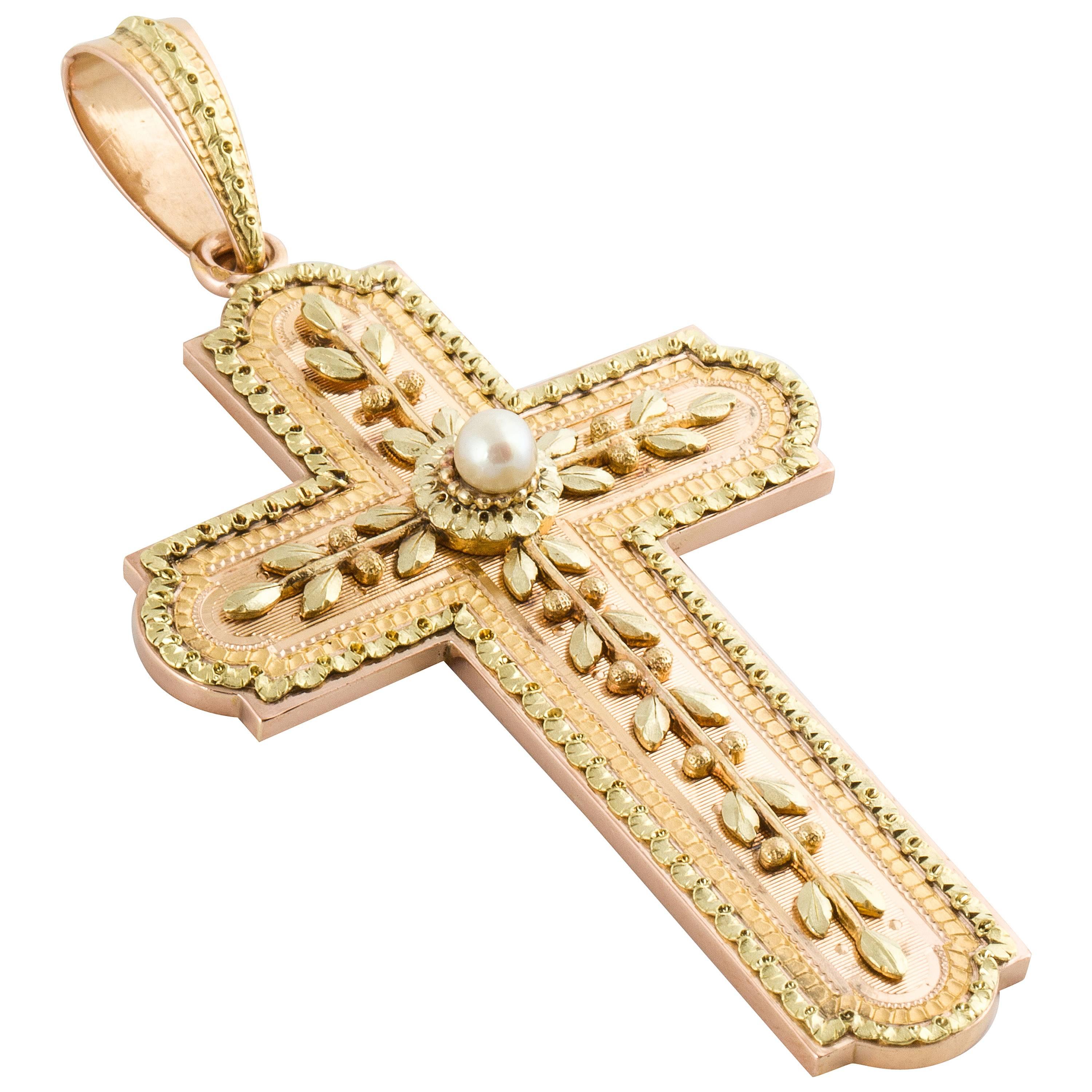 French Large Two Color Gold Cross