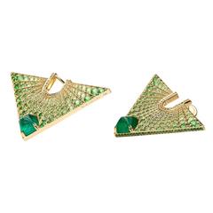  Emerald , Sapphire and Tsavorite gold earrings 