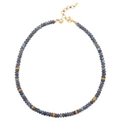 Beaded Labradorite and Gold Rose-Cut Ring Necklace with 0.57 Carat Diamonds